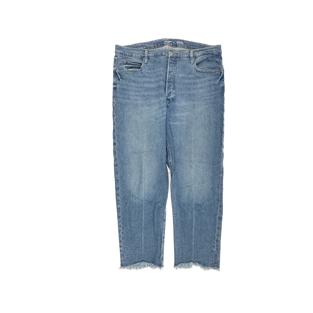 Old Navy Sky-Hi Straight Jeans Womens 18 Blue Extra High Rise Raw Hem Button Fly